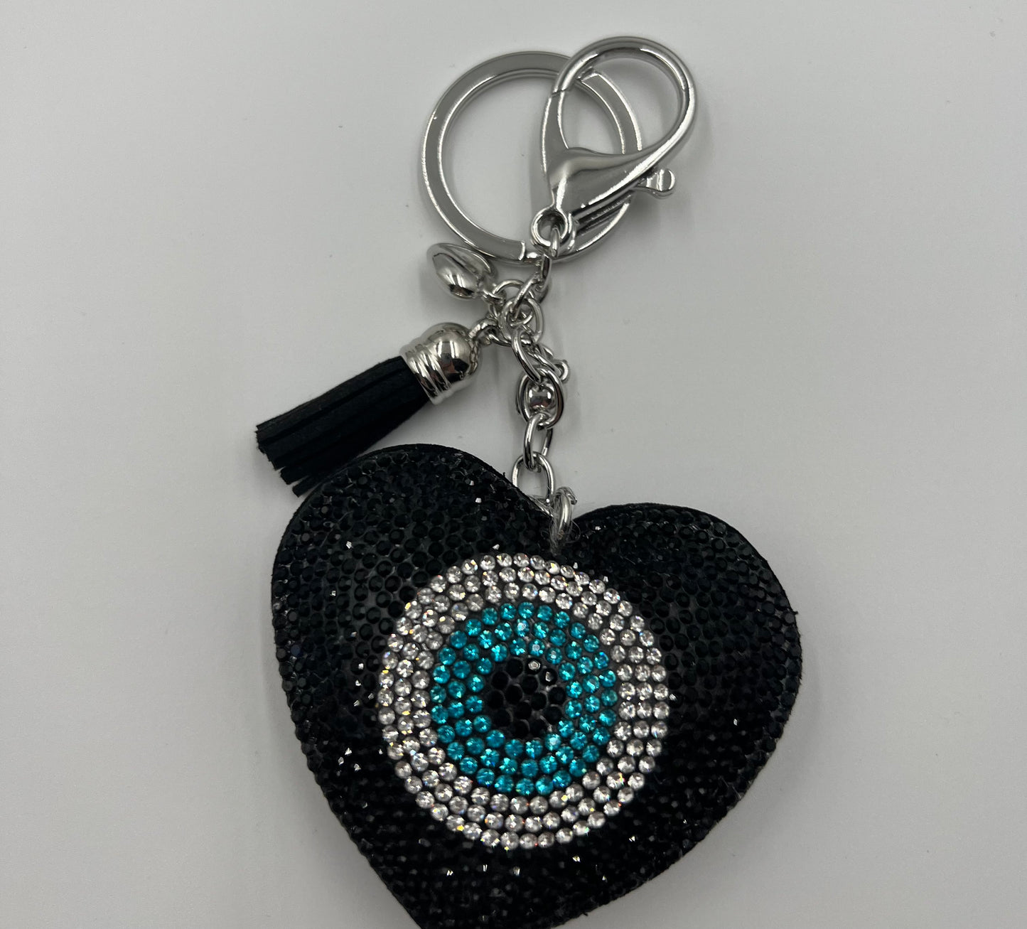 Black Sparkle Evil Eye Heart Bag Charm