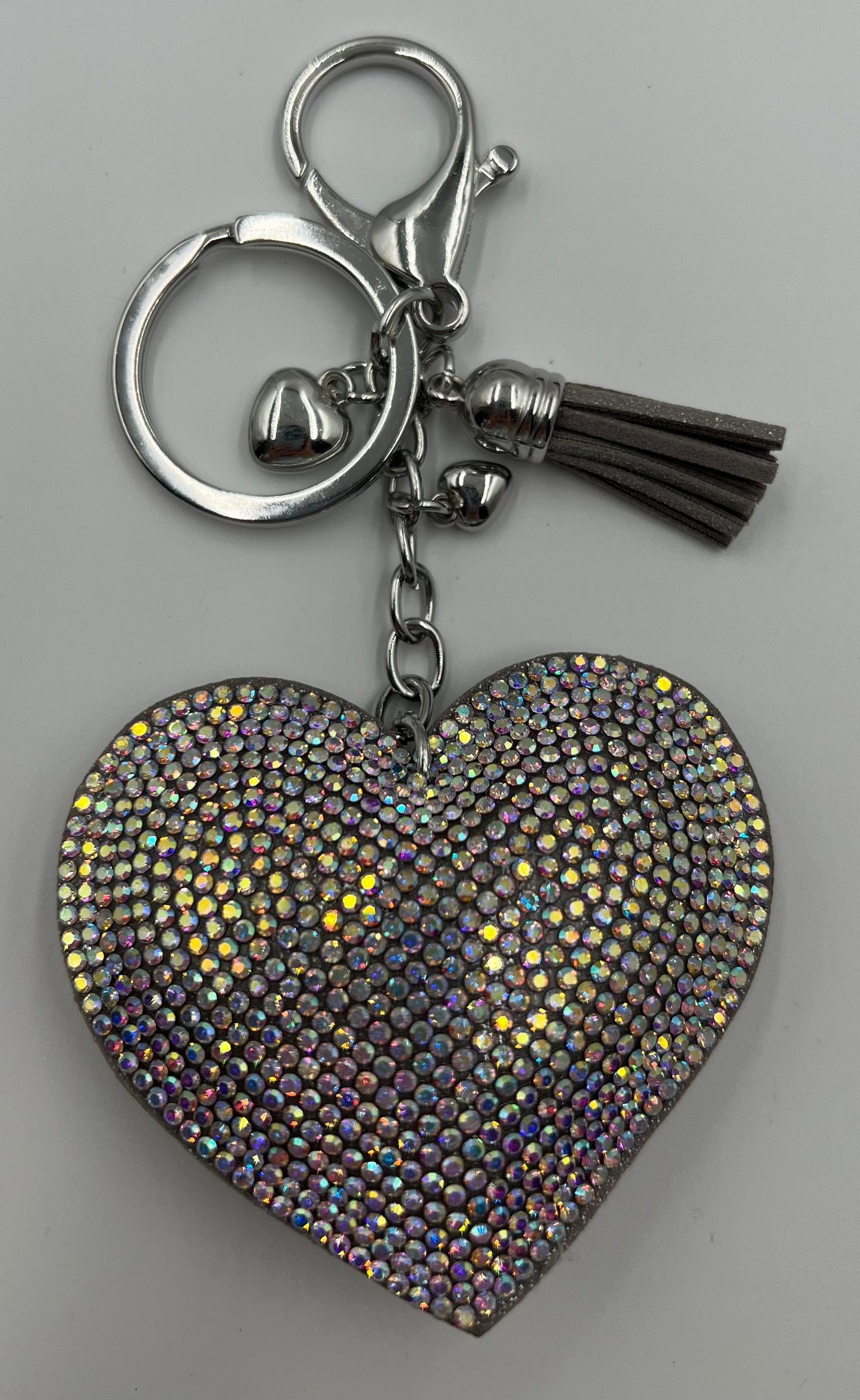 Sparkle Heart Silver Iridescent Bag Charm