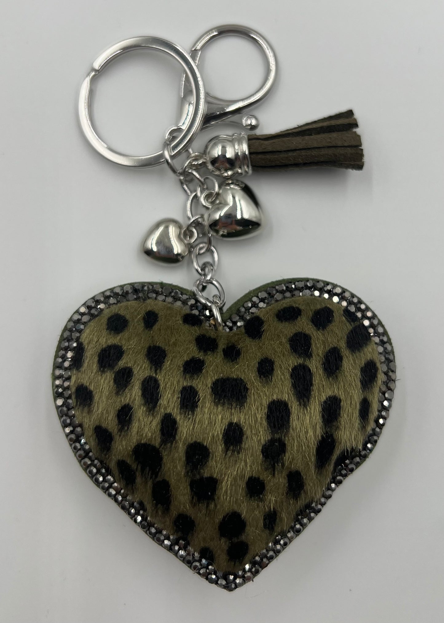 Leopard Heart Khaki Bag Charm