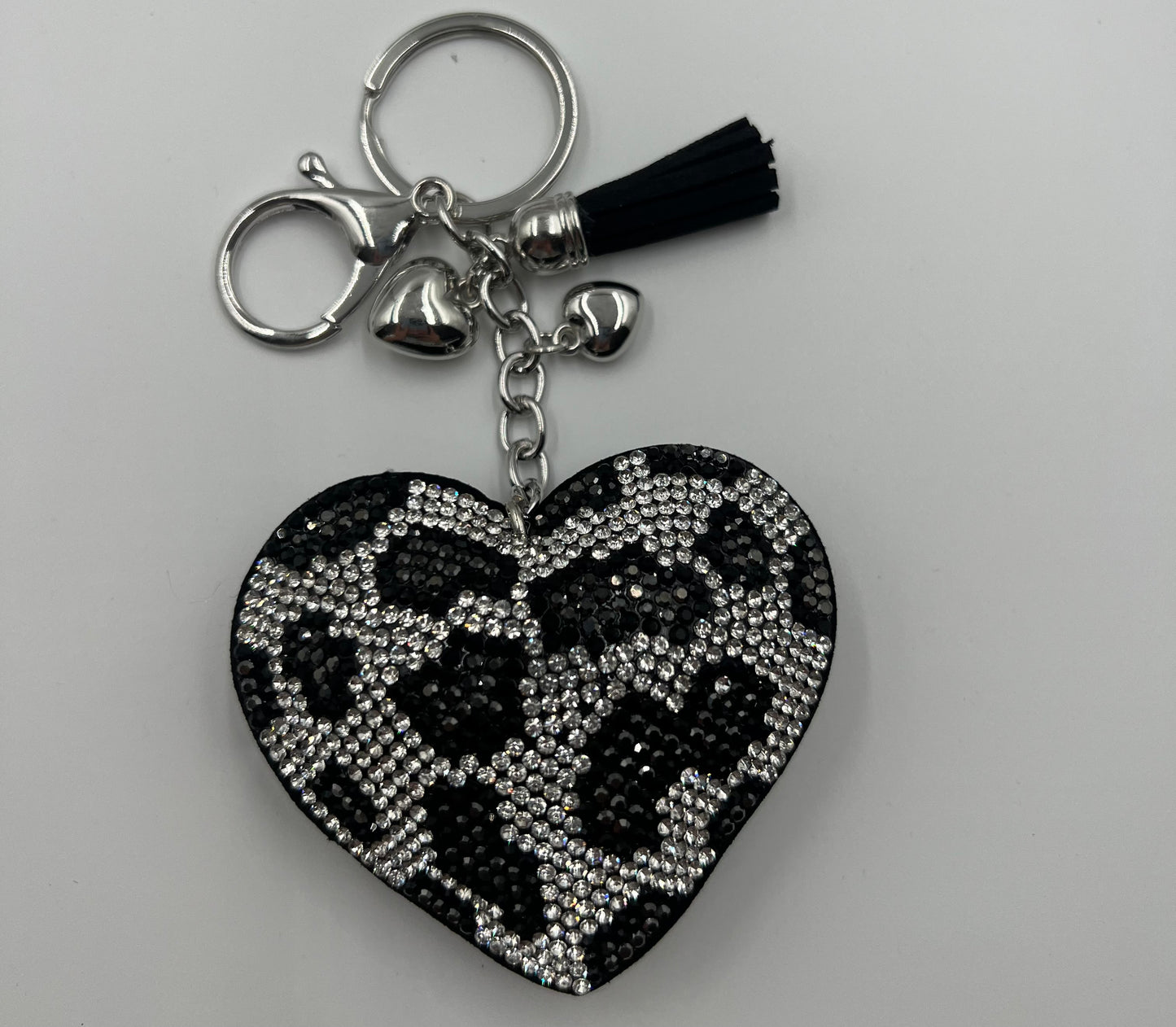 Sparkle Heart Silver and Black Leopard Bag Charm