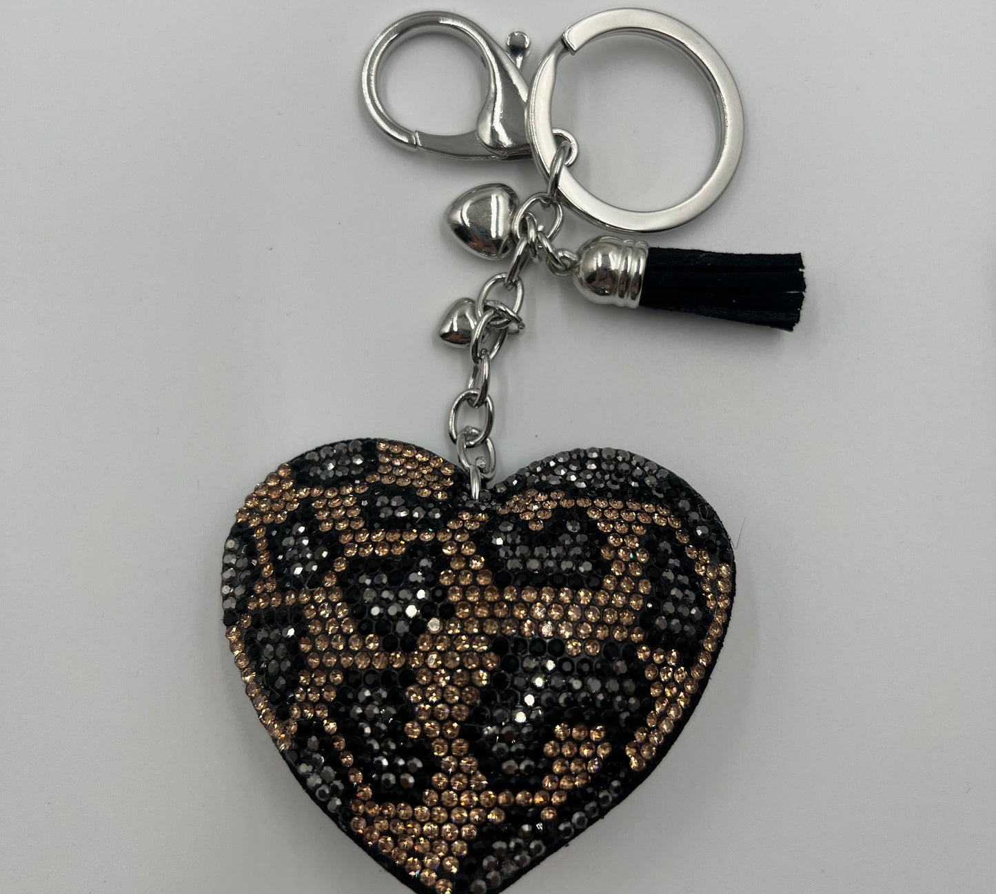 Sparkle Heart Gold and Black Leopard Bag Charm