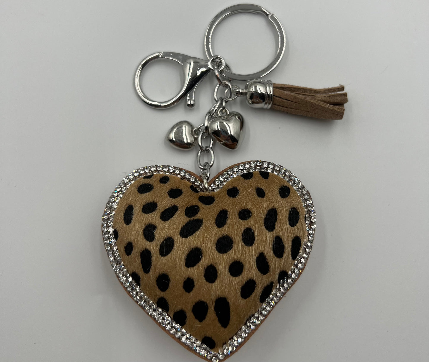 Leopard Heart Beige Bag Charm