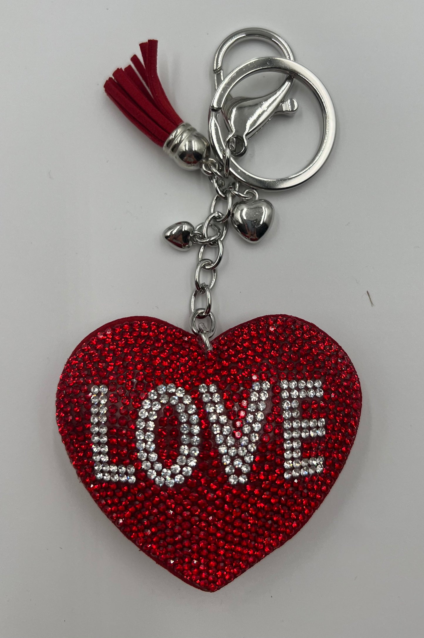 Red and Silver Sparkle Love Bag Charm