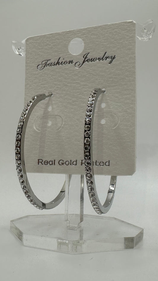 Medium Silver Diamanté Hoops