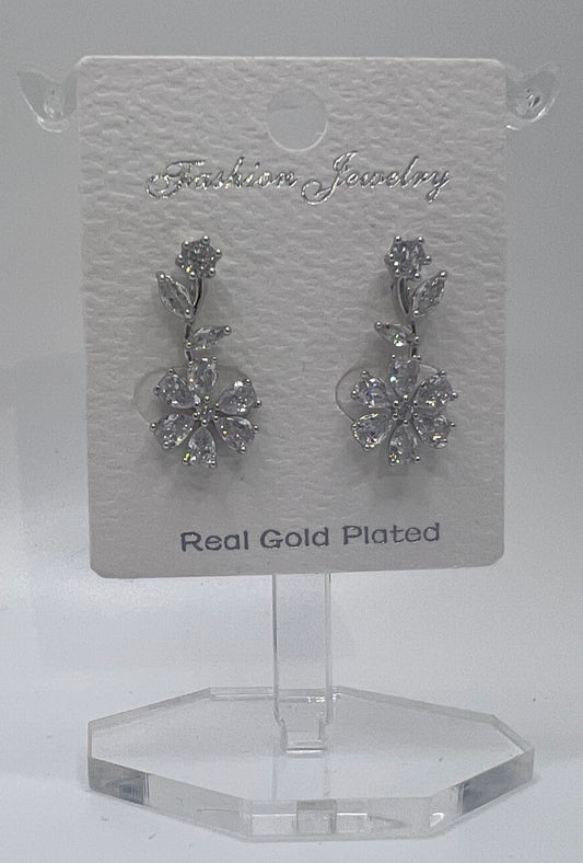 Flower Droplet Earrings Real Gold Plated