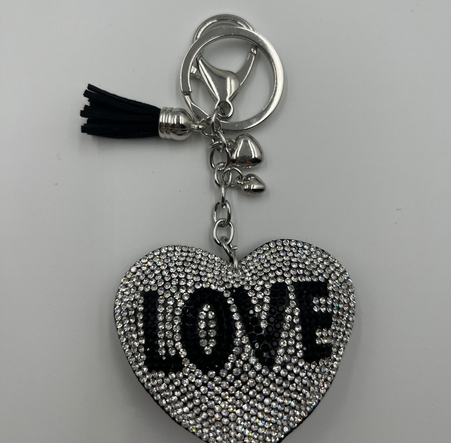 Silver and Black Sparkle Love Bag Charm