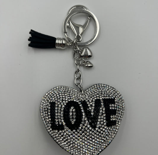 Silver and Black Sparkle Love Bag Charm