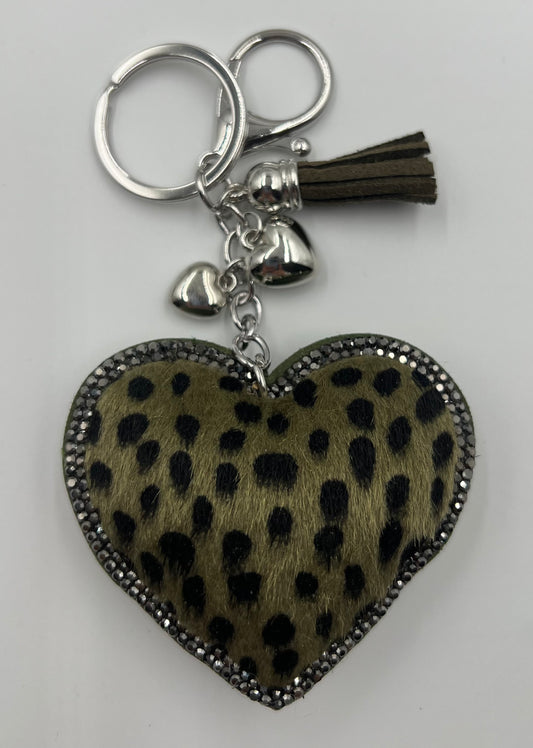Leopard Heart Khaki Bag Charm