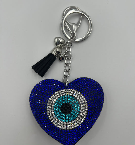 Blue Sparkle Evil Eye Heart Bag Charm