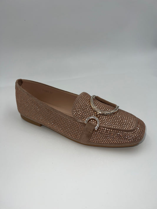 Tan diamanté loafers