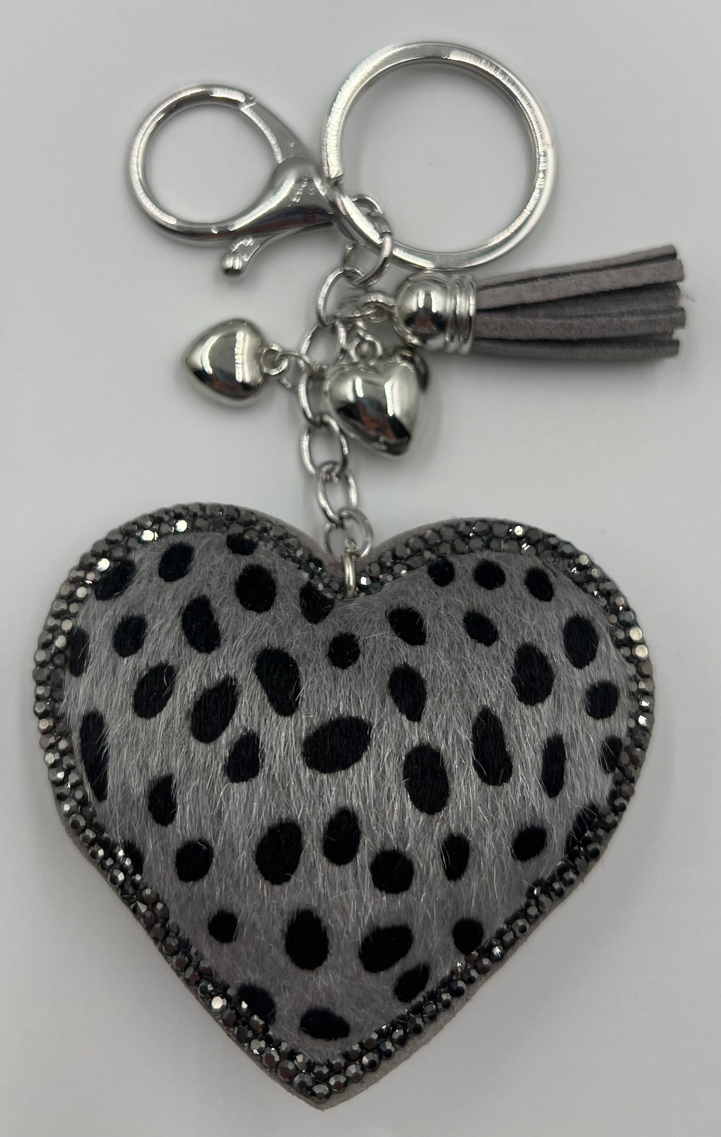Leopard Heart Grey Bag Charm