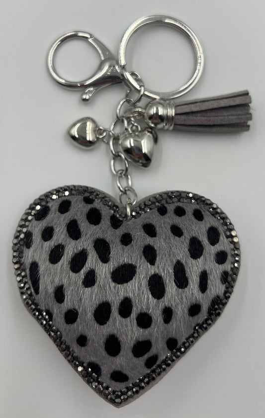 Leopard Heart Grey Bag Charm