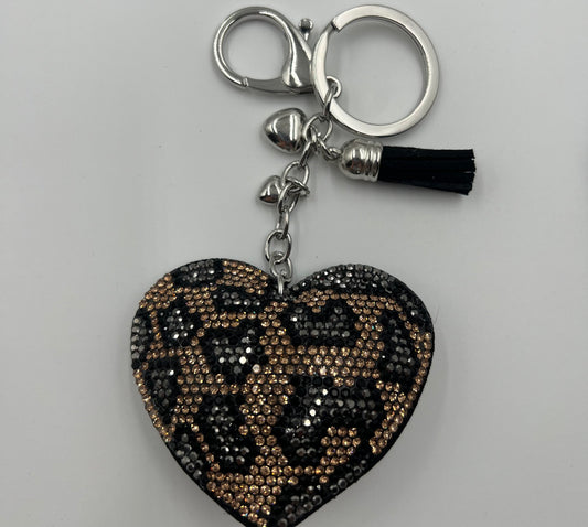 Sparkle Heart Gold and Black Leopard  Bag Charm
