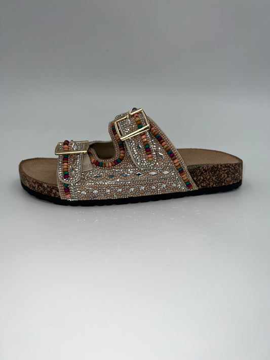 Beige beaded sandals