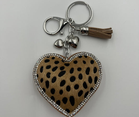 Leopard Heart Beige Bag Charm