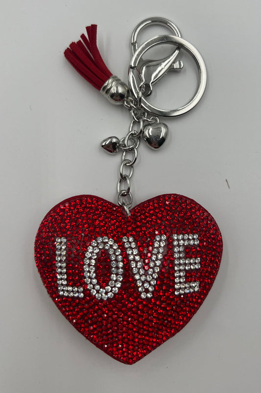Red and Silver Sparkle Love Bag Charm