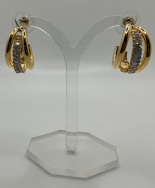 Triple Hoop Real Gold Plated Earrings