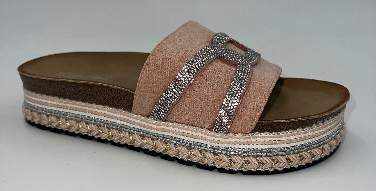 Pink and silver boho sliders