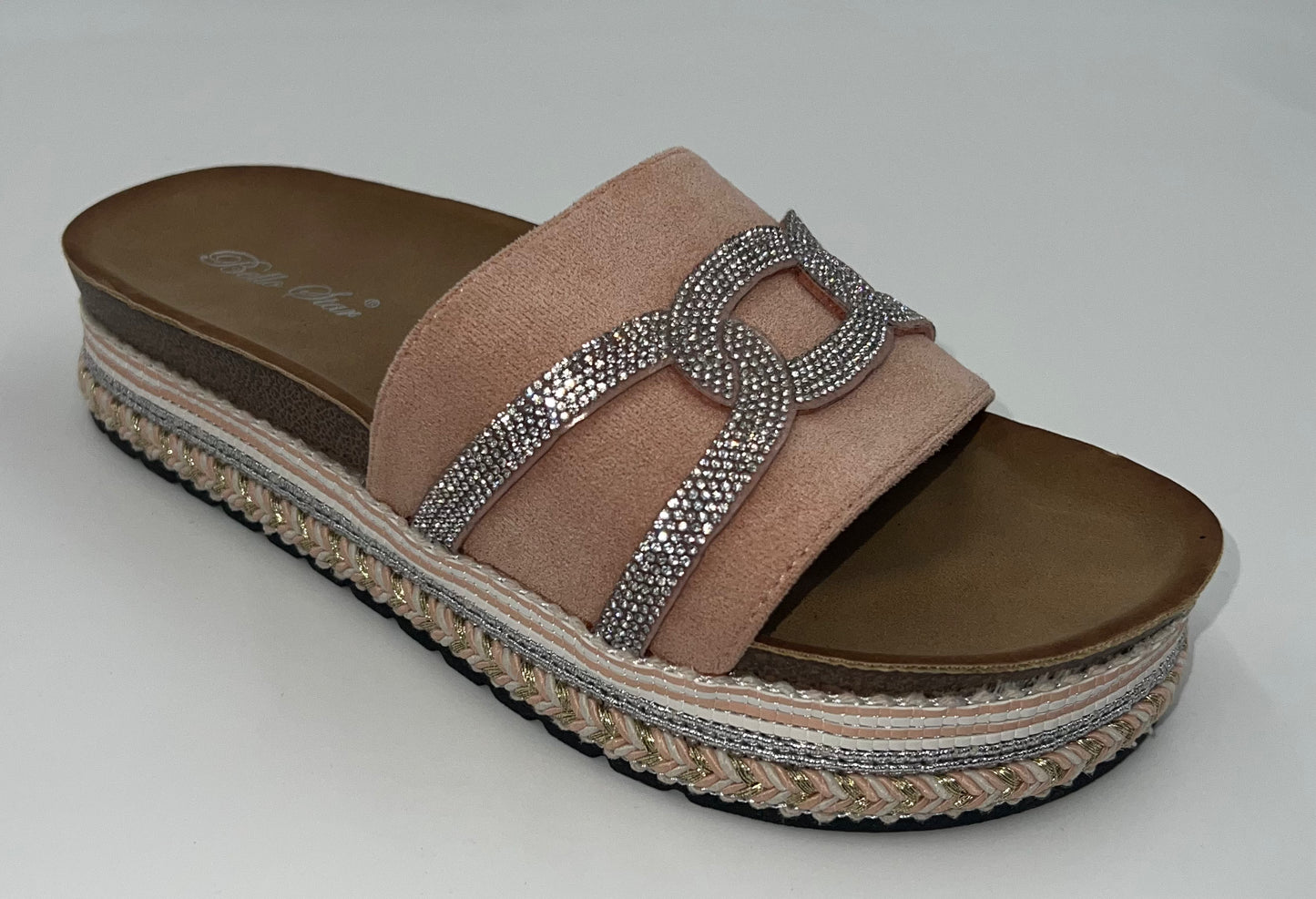 Pink and silver boho sliders
