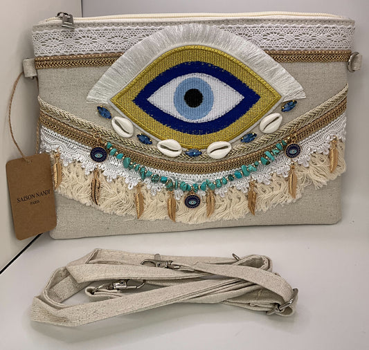 Evil eye crossbody bag feather
