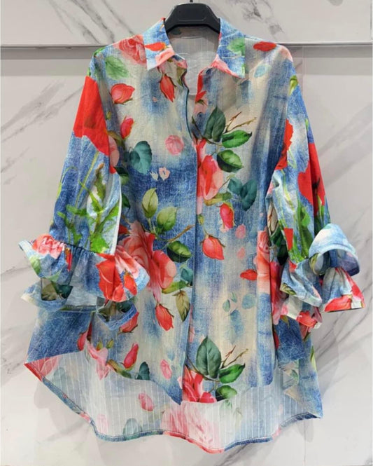 Frill arm rose shirts